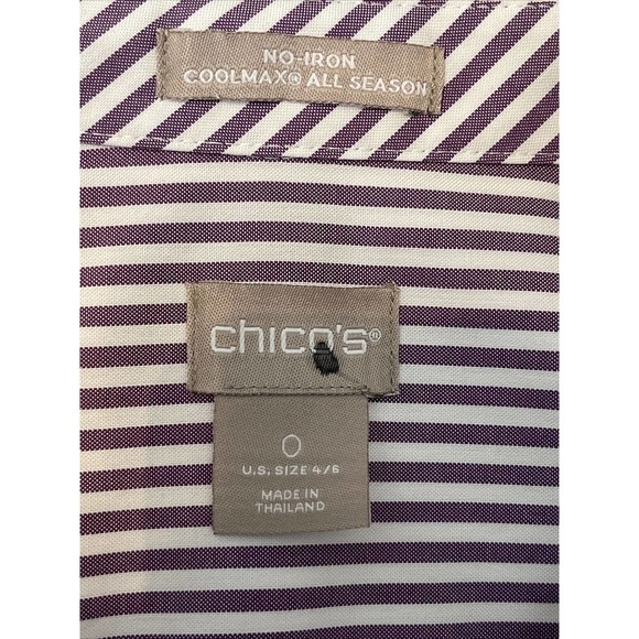 CHICO’s Size 0 Women’s S Purple Striped Button Up Blouse No- Iron Coolmax - Picture 3 of 4
